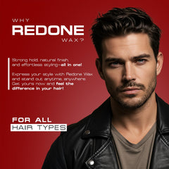 Redone Hair Wax Red high shine bottle adds professional gloss.