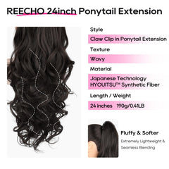 REECHO ponytail extension 24inch curly-wavy texture enhances effortless volume.