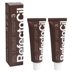 RefectoCil No.3 Natural Brown cream dye tube provides natural brunette look.