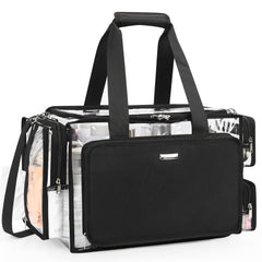 Relavel clear makeup bag showing extra-large capacity for pro kits on the go.