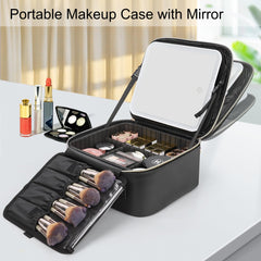 Relavel cosmetic train case with light-up mirror ideal for fast touch-ups during travel