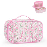 Relavel cute makeup bag pink, front view, portable organizer for daily beauty essentials.