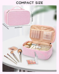 Relavel dual-layer bottom pockets for eyeshadows and blush with mesh organization