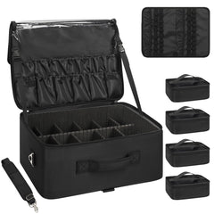 Relavel extra large makeup case opened to show ample storage and compartments for organization