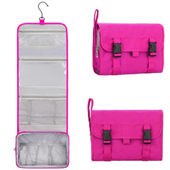 Relavel hanging travel toiletry bag open view with organized compartments for easy packing