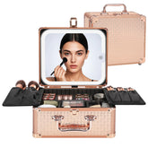 Relavel makeup bag with LED mirror closed view for portable organization.