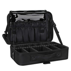 Relavel makeup bag open compartments illustrate organized cosmetic storage for travel