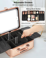 Relavel makeup case customizable partitions for cosmetics and brushes.