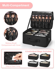 Relavel makeup case interior with ten adjustable dividers arranged for organization