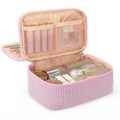 Relavel pink makeup bag front view highlights compact travel-friendly size