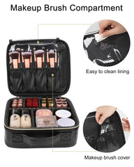 Relavel quilted leather black makeup bag with durable protection for transit.