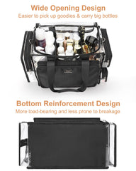 Relavel clear bag with shoulder and back straps fits over luggage.