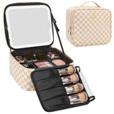 Relavel travel makeup bag with LED mirror enables on-the-go makeup with adjustable lighting.