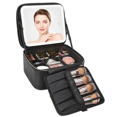Relavel travel makeup bag with LED mirror showing bright 4K lighting for precise makeup application