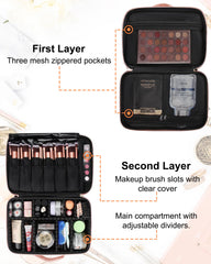 Relavel travel makeup train case adjustable dividers enable tailored tool storage.