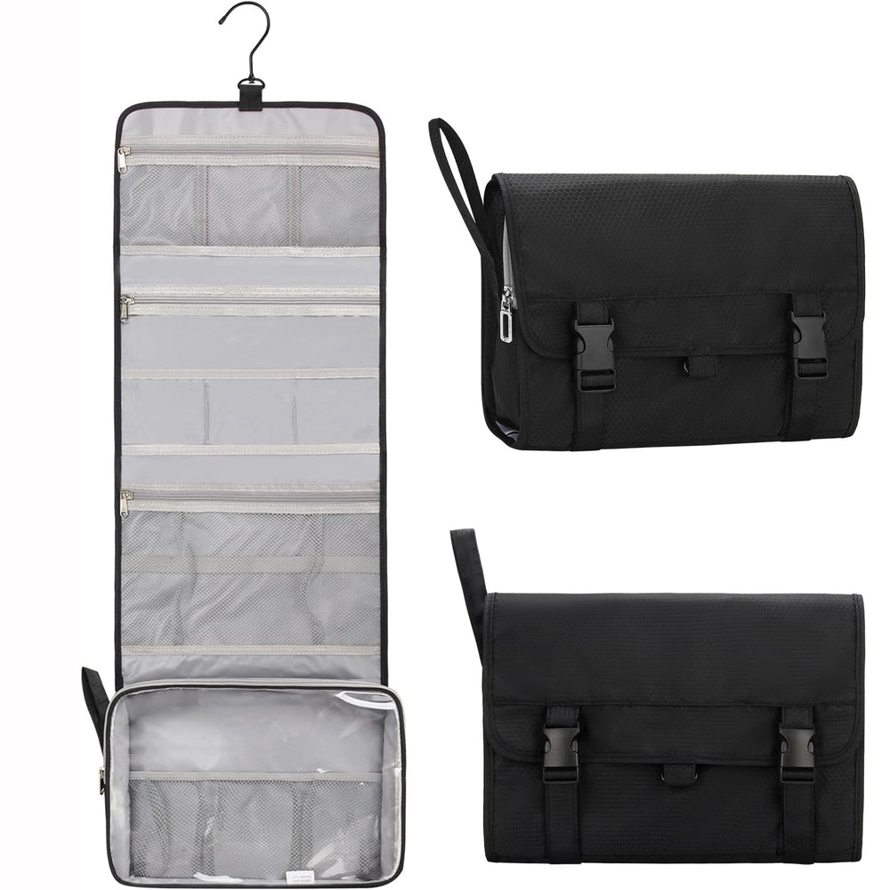 Relavel travel toiletry bag folded compactly for easy packing on trips