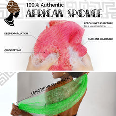 RelaxScene African Net Sponge back view showing long reach for back exfoliation