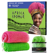 RelaxScene African Net Sponge front view with two-piece set for luxurious lather