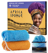 RelaxScene African Net Sponge two-piece set front view, vibrant colors for refreshing shower rituals.