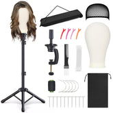 Relx reinforced wig stand with mannequin head for durable wig display and styling.