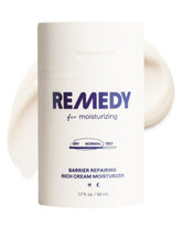 Remedy Science moisturizer packaging with skin-loving ingredients for hydration.