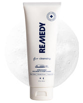 Remedy Science Rich Cream Cleansing bottle closeup shows hydrating cleanse for sensitive skin.