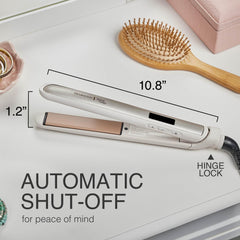 Remington in use straightening long hair for frizz control and gloss