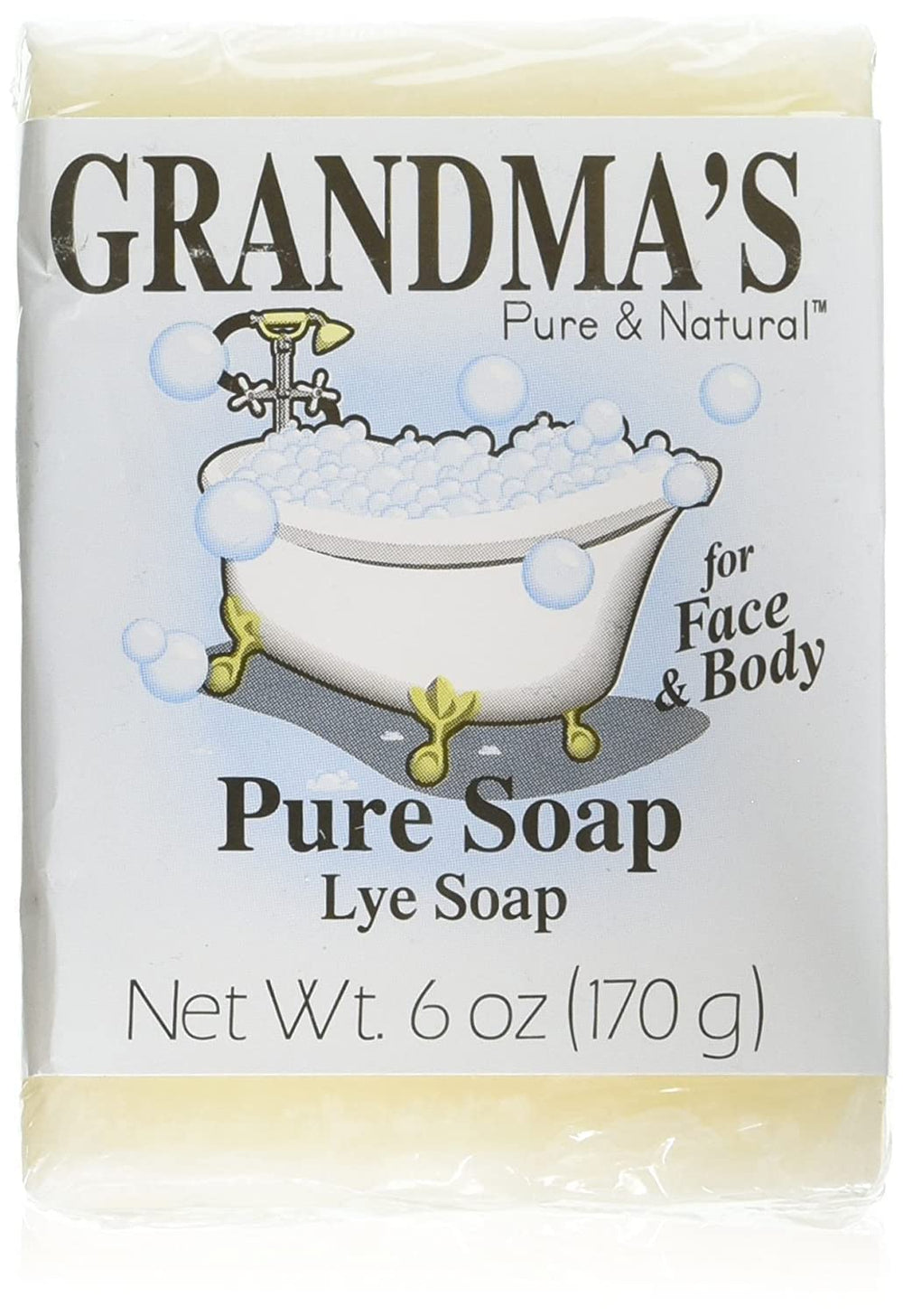 Remwood Grandma's Pure Lye Soap Bar 4-pack box for economical unscented cleansing.