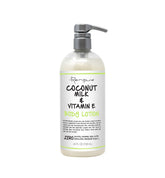 Renpure Coconut Milk & Vitamin E Lotion jar shows rich moisture for soft skin.