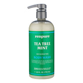 RENPURE Original Tea Tree Peppermint Body Wash bottle pump delivers refreshing cleansing for dry skin