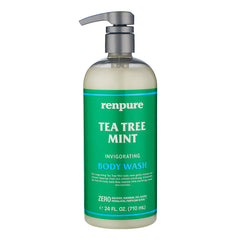RENPURE Original Tea Tree Peppermint Body Wash bottle pump delivers refreshing cleansing for dry skin