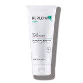 Replenix BP Acne Face Wash bottle shows non-drying cleanse for acne-prone skin