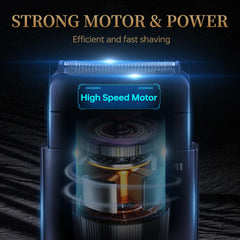 RESNOMI foil shaver LCD display shows battery, speed, charging status at a glance
