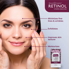 Retinol LIVAURA towelettes travel-pack in bag for convenient daily skincare while traveling.