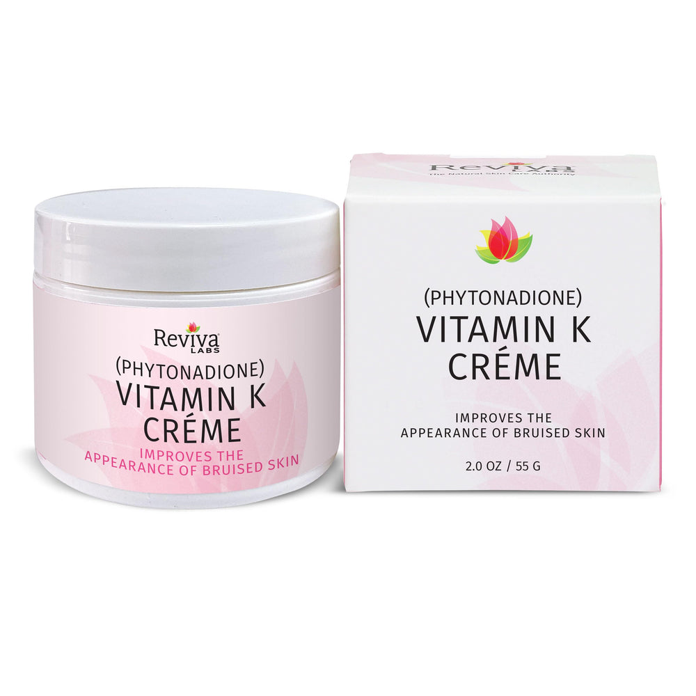 Reviva Labs Vitamin K Creme jar 2oz on display highlighting skin hydration