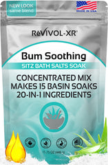 REVIVOL-XR Sitz Bath salts packaging shows BPA-free pouch for easy measuring and storage.