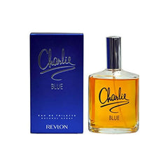 REVLON Charlie Blue bottle close-up showing sleek design for everyday wear.