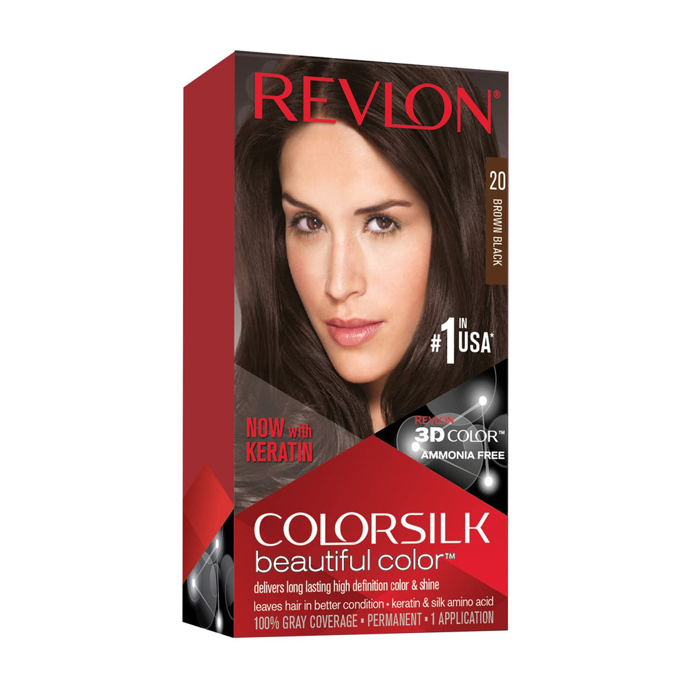 Revlon ColorSilk 20 Brown Black pack5 box for at-home color with natural depth