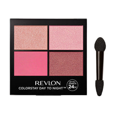 REVLON ColorStay Day to Night Eyeshadow Quad closeup shows rich pigments for lasting color.