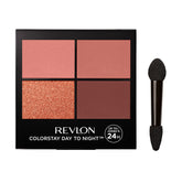REVLON ColorStay Day to Night Quad packaging showcases longwear makeup in a sleek palette.