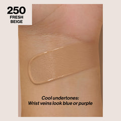 Revlon ColorStay foundation texture swirl demonstrates buildable matte coverage.
