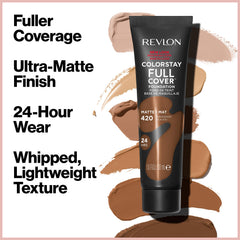 Close-up texture of Revlon foundation showing velvety matte blendability.