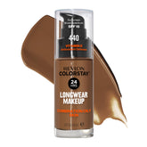 Revlon ColorStay liquid foundation bottle closeup showing matte, long-wear coverage.