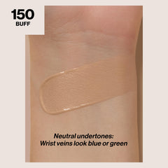 Revlon Liquid Foundation texture swirl demonstrates smooth, blendable formula.
