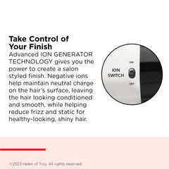 REVLON Shine Booster Ion activation close-up shows frizz control and shine