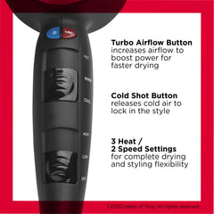 REVLON Turbo Hair Dryer ceramic coating delivering even heat distribution for gentler styling.