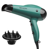 Revlon Volume Booster hair dryer in green, front view, for easy voluminous blowouts at home.