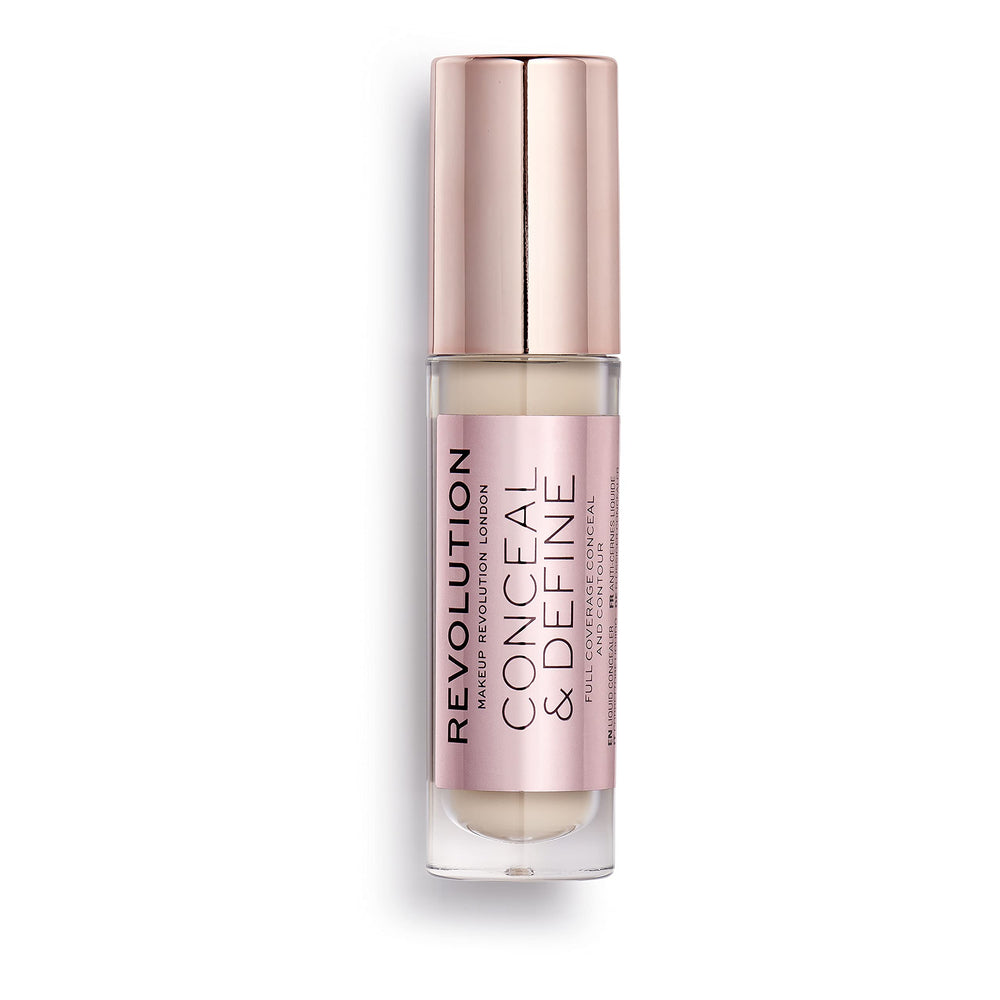 Revolution Beauty London Conceal & Define concealer packaging close-up for premium presentation