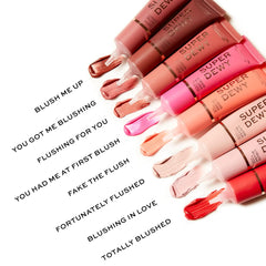 Revolution Beauty London Superdewy Liquid Blush Fake The Flush swatch delivers peach warmth.