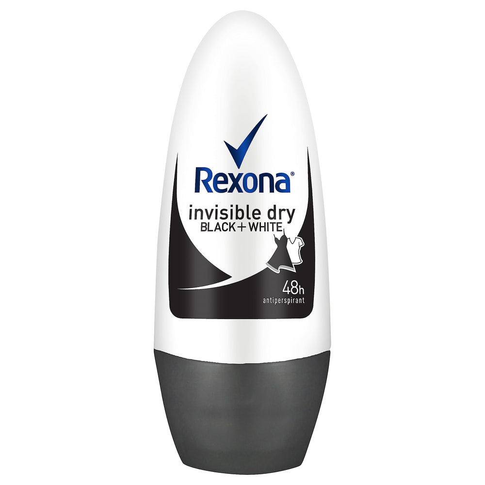 Rexona Women roll-on invisible-dry bottle demonstrates portable 50ml packaging for daily protection.